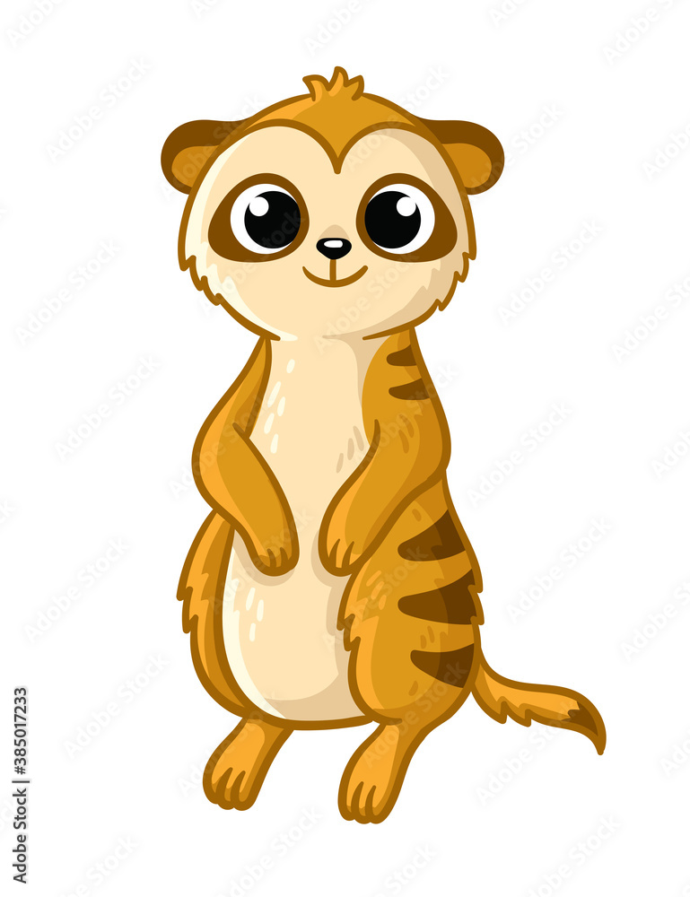 Cute meerkat, on a white background in cartoon style. Vector illustration with an animal.