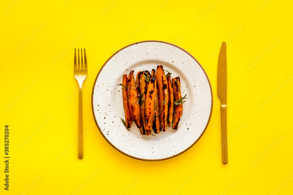 Roasted sweet potato with spaces, top view