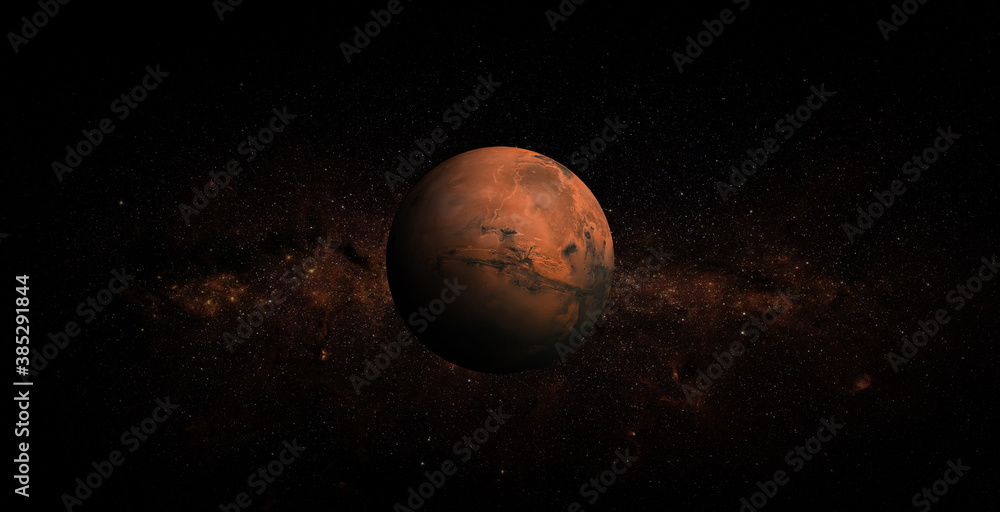 火星在太空背景下。这张图片的元素由美国国家航空航天局提供。