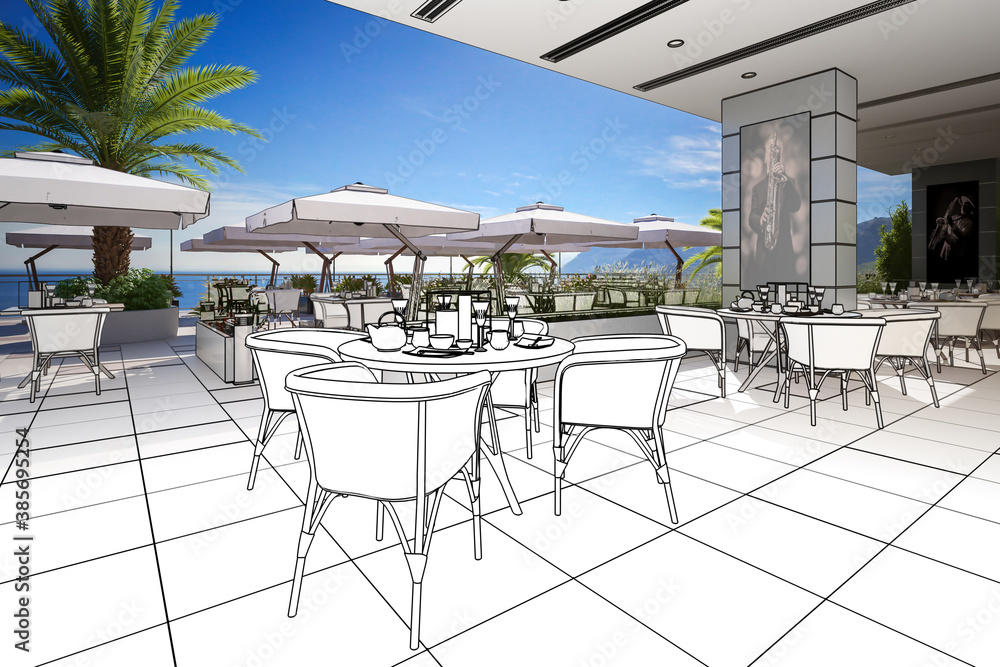 户外露台酒吧和餐厅（草案）-三维可视化