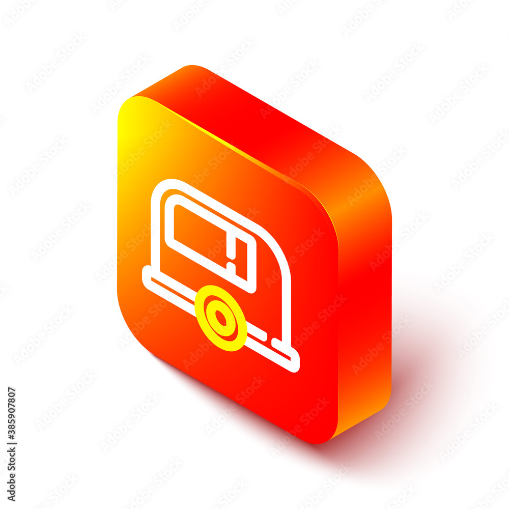 Isometric line Rv Camping trailer icon isolated on white background. Travel mobile home, caravan, ho