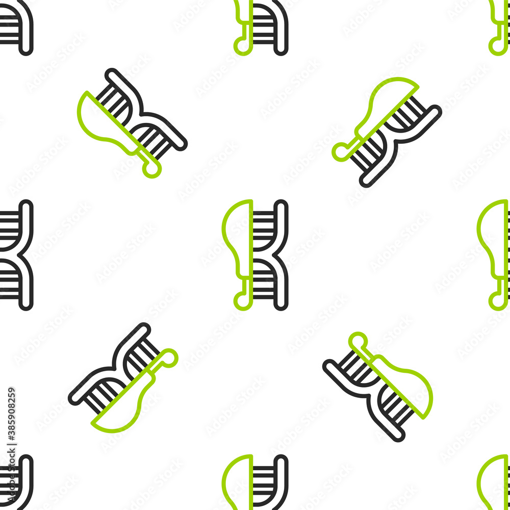 Line Genetically modified chicken icon isolated seamless pattern on white background. Syringe being 
