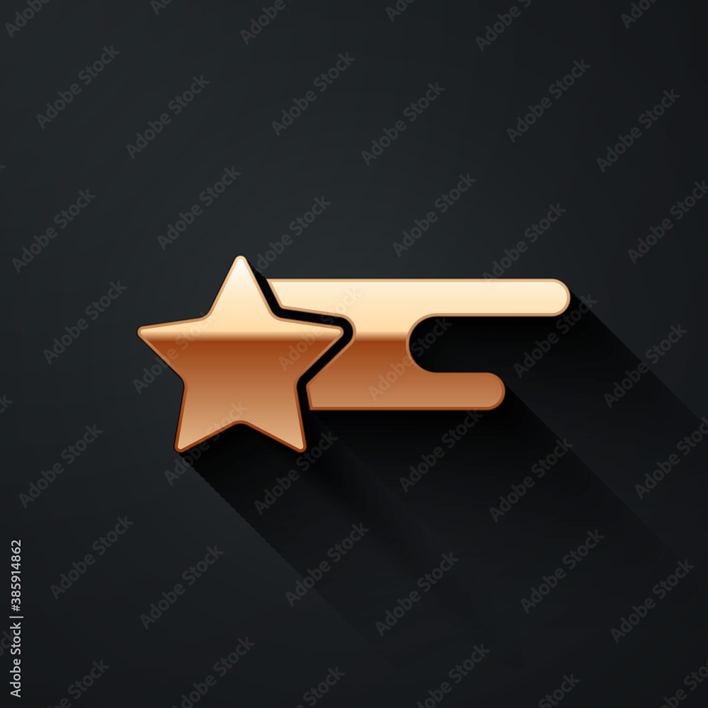 Gold Falling star icon isolated on black background. Shooting star with star trail. Meteoroid, meteo
