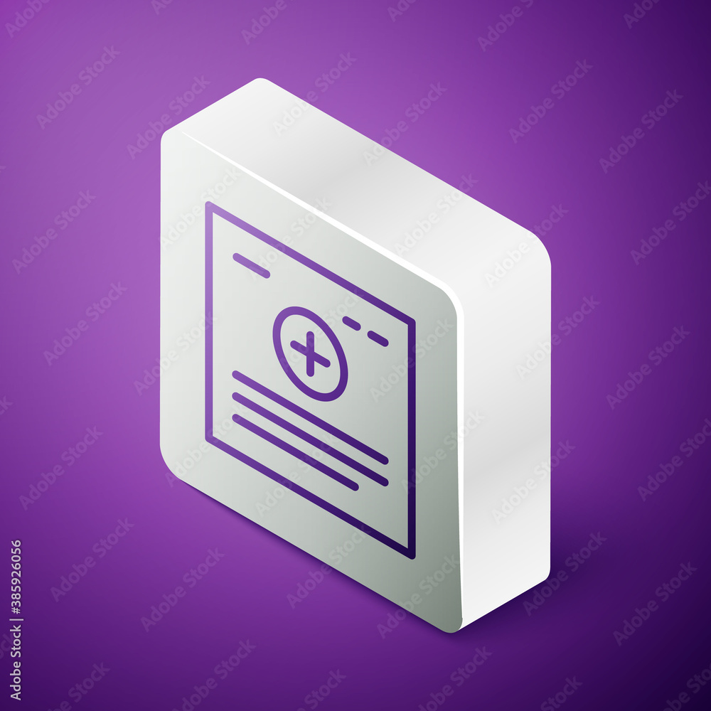 Isometric line Medical clipboard with clinical record icon isolated on purple background. Health ins