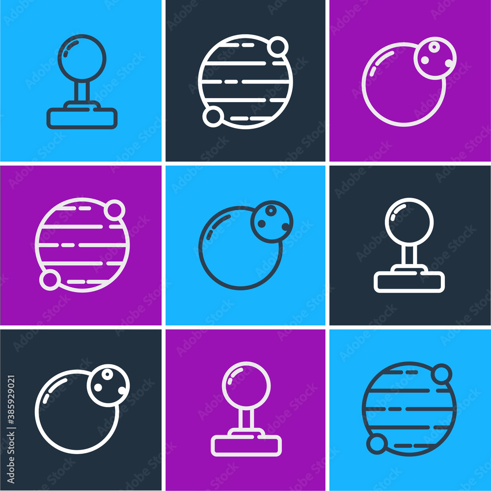 Set line Joystick, Planet and icon. Vector.