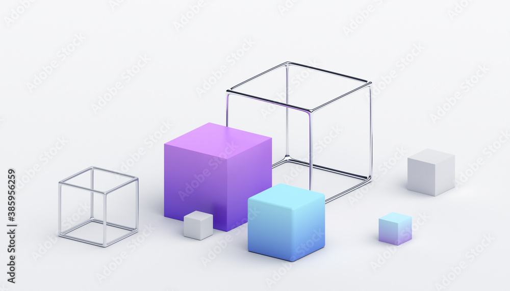 Abstract 3d render, geometric composition with cubes, background design