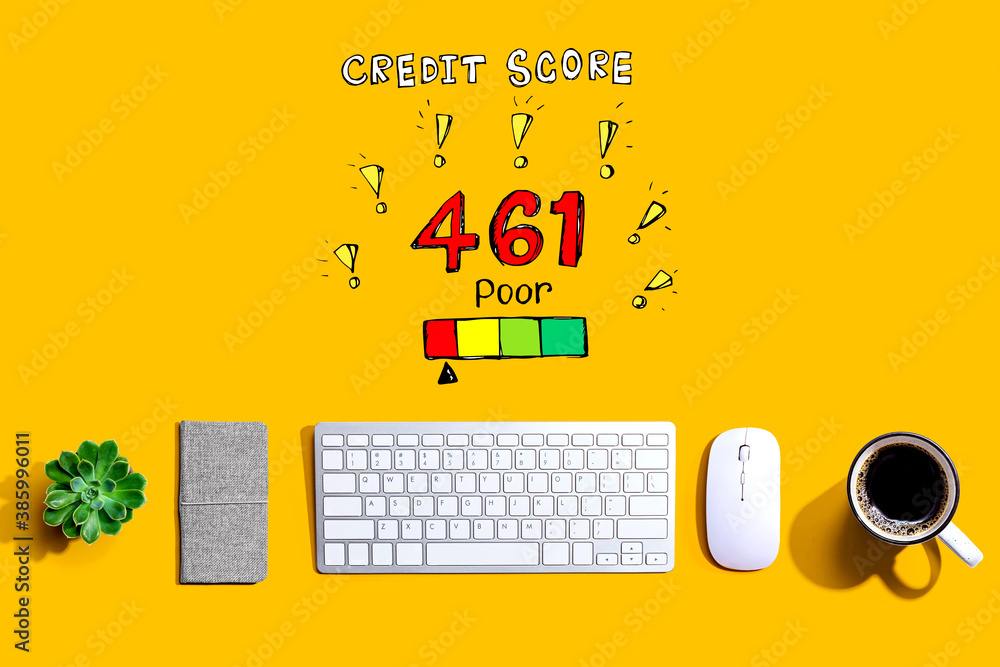 Poor credit score theme with a computer keyboard and a mouse
