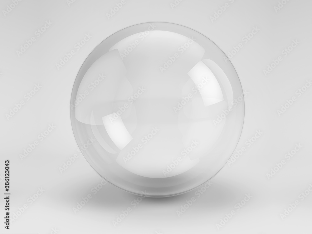 Transparent Empty Glass sphere dome. Bell jar, exhibition display case, dust cover on light gray bac