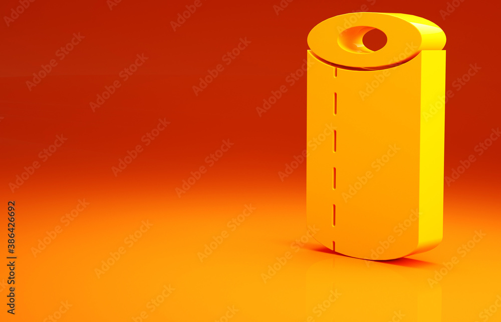 Yellow Paper towel roll icon isolated on orange background. Minimalism concept. 3d illustration 3D r