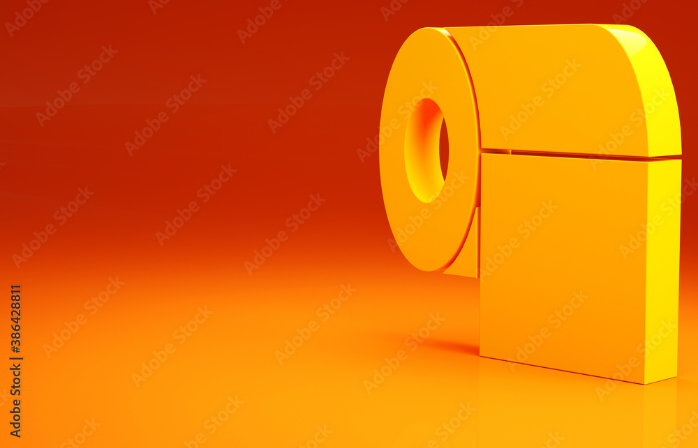 Yellow Toilet paper roll icon isolated on orange background. Minimalism concept. 3d illustration 3D 