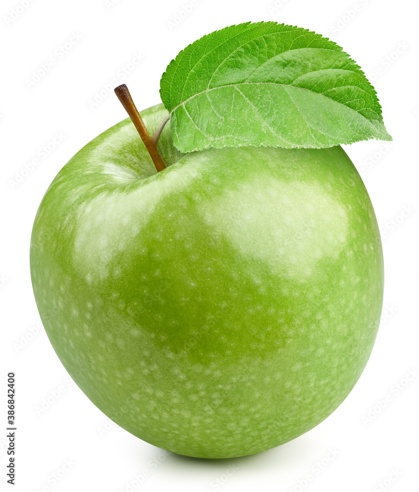 Fresh organic green apple with leaves