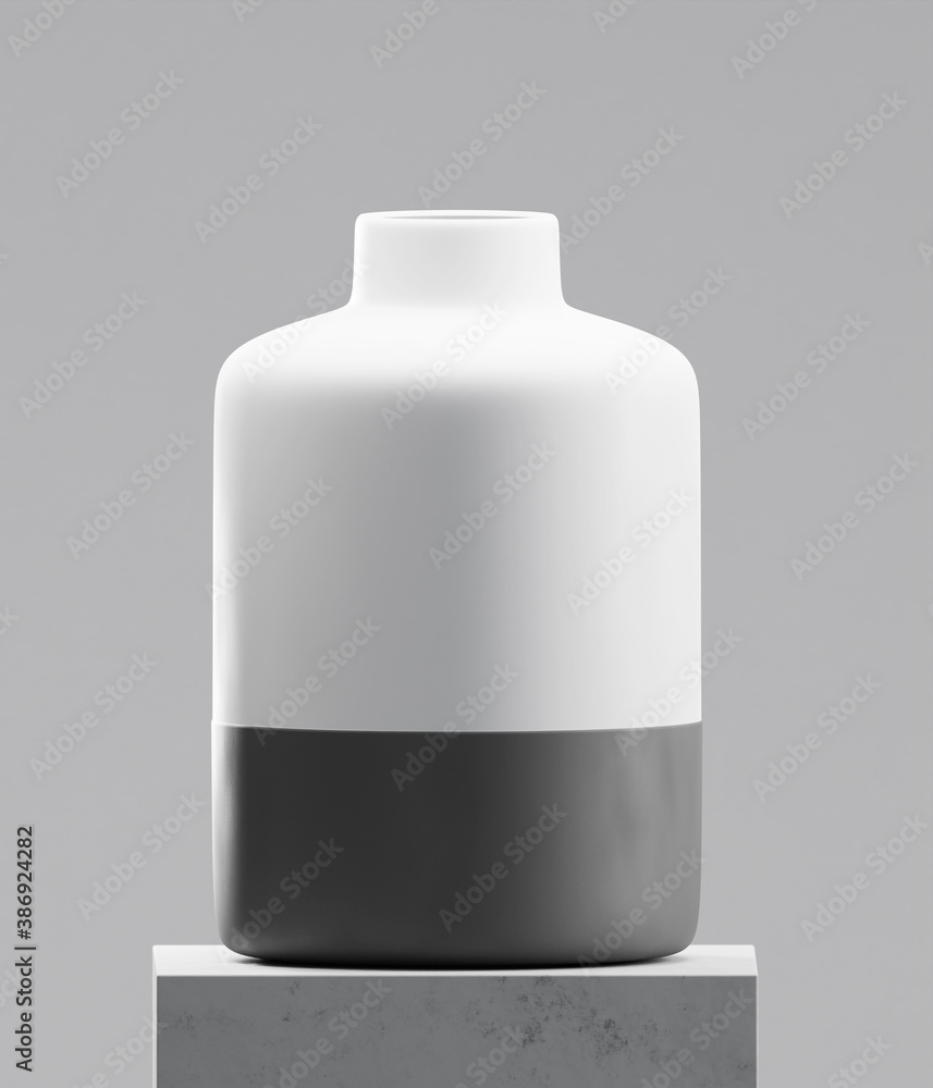 水泥桌上的黑白花瓶