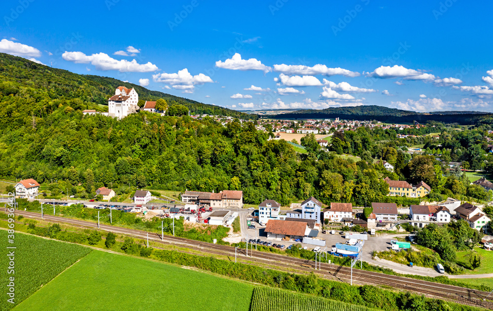 Aerial view of Wildegg Castle in Aargau, Switzerland