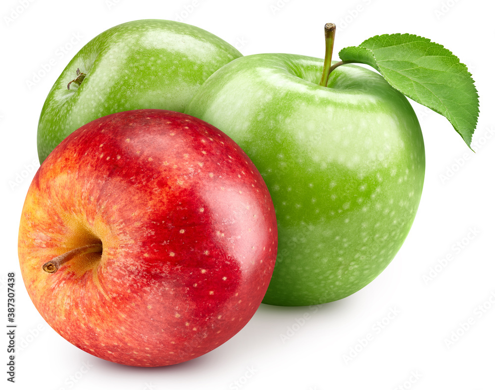 Red apple and green apple isolated on white