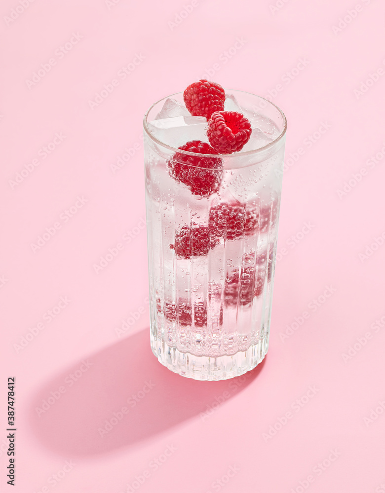glass of raspberry soft drink
