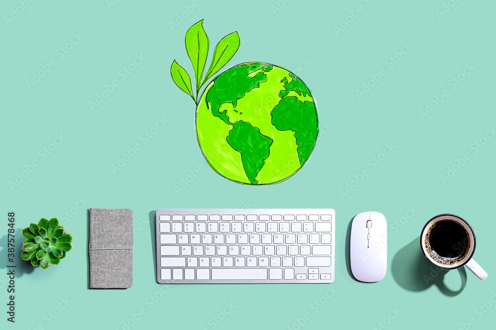 Save earth concept with a computer keyboard and a mouse