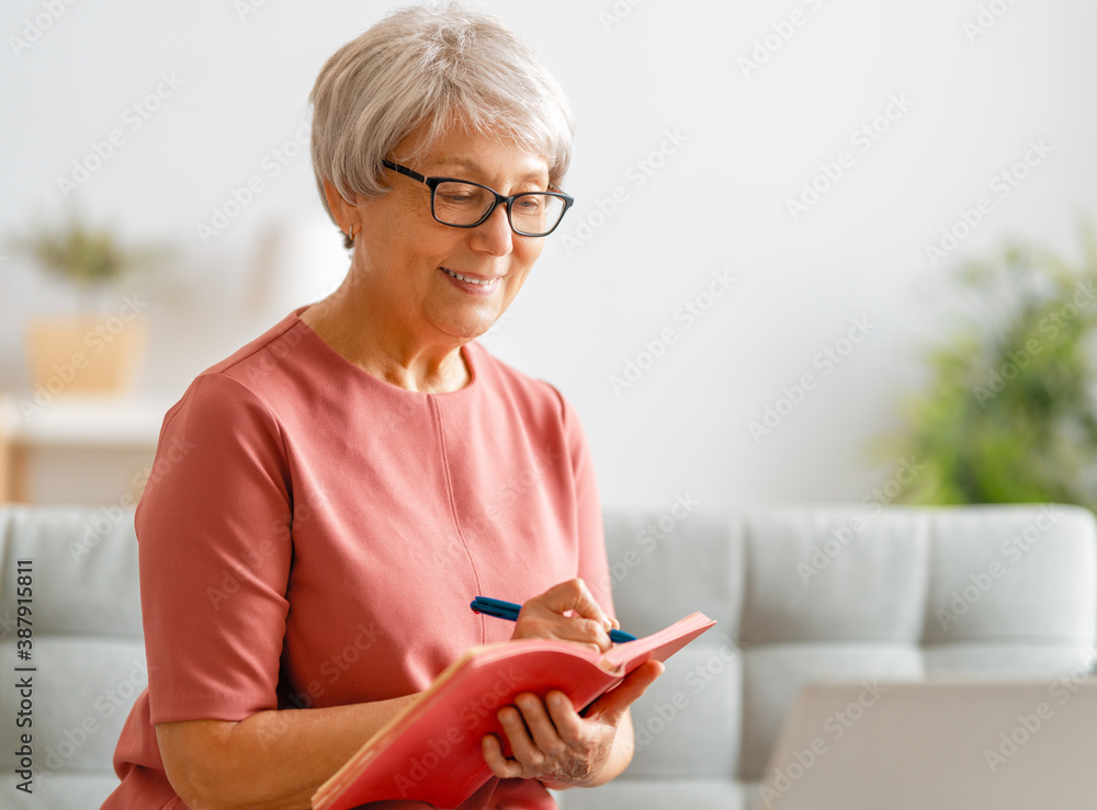 老年妇女正在使用笔记本电脑