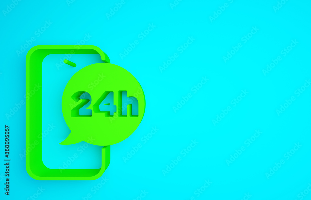 Green Food ordering icon isolated on blue background. Order by mobile phone. Restaurant food deliver