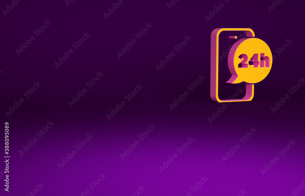Orange Food ordering icon isolated on purple background. Order by mobile phone. Restaurant food deli