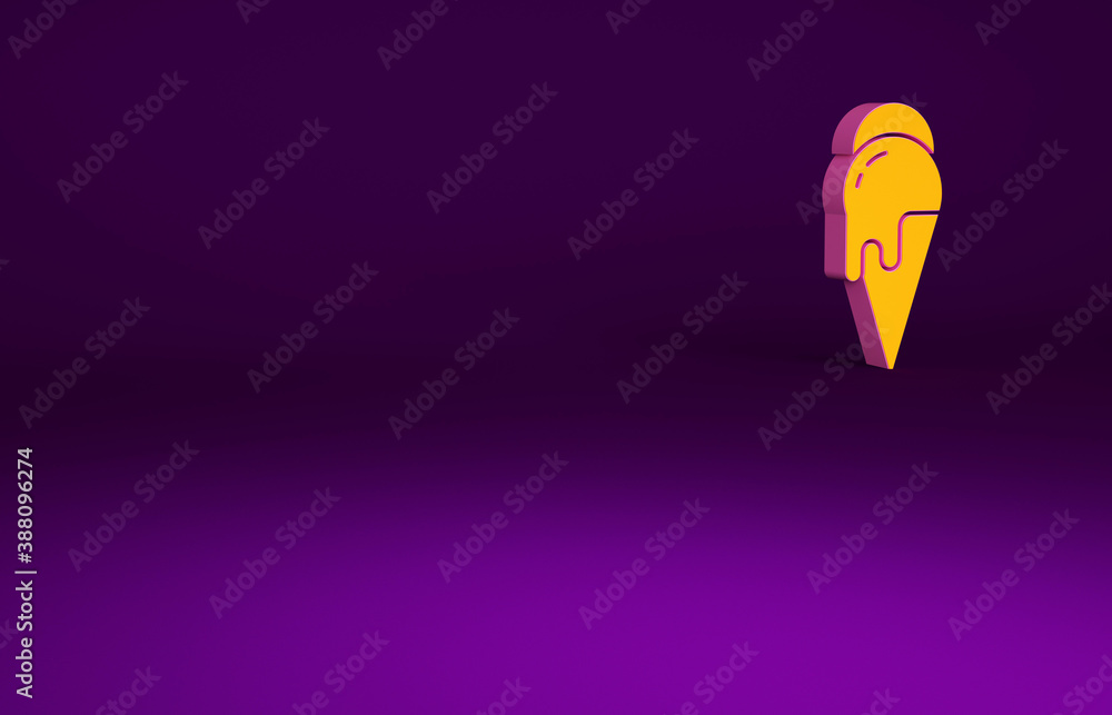 Orange Ice cream in waffle cone icon isolated on purple background. Sweet symbol. Minimalism concept