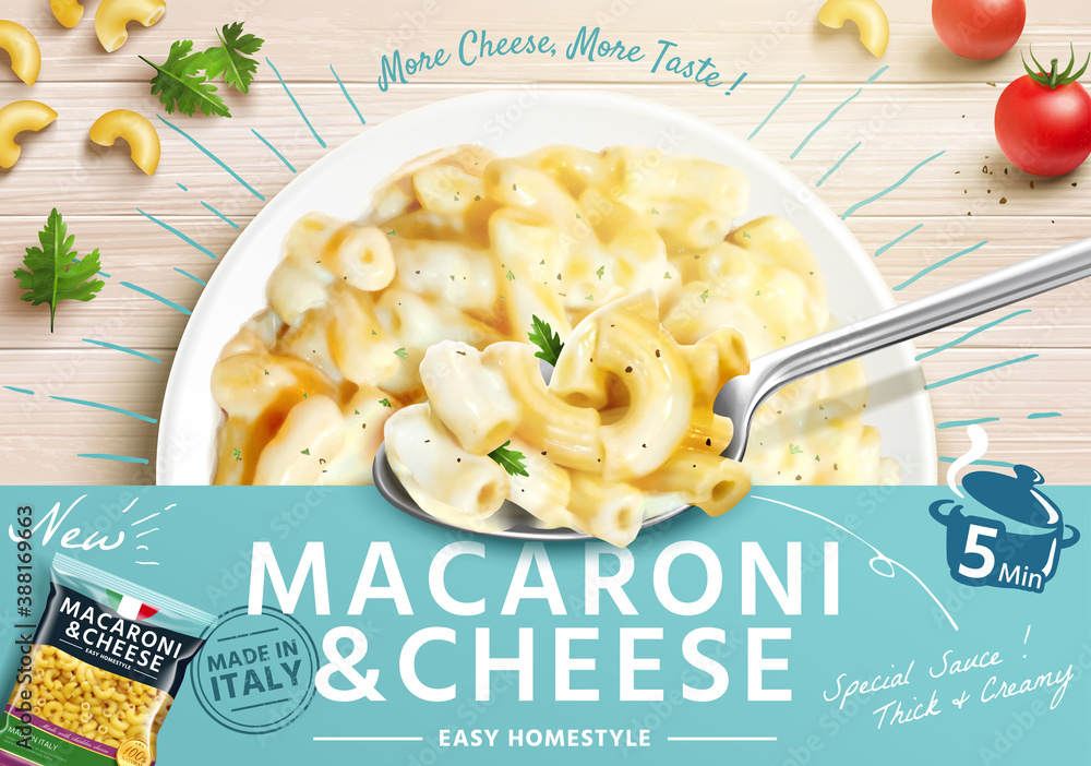Delicious macaroni and cheese ad
