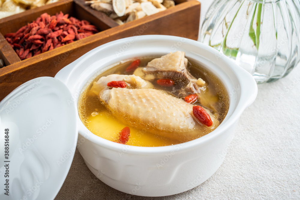 Chinese traditional nourishing soup wolfberry stewed chicken soup