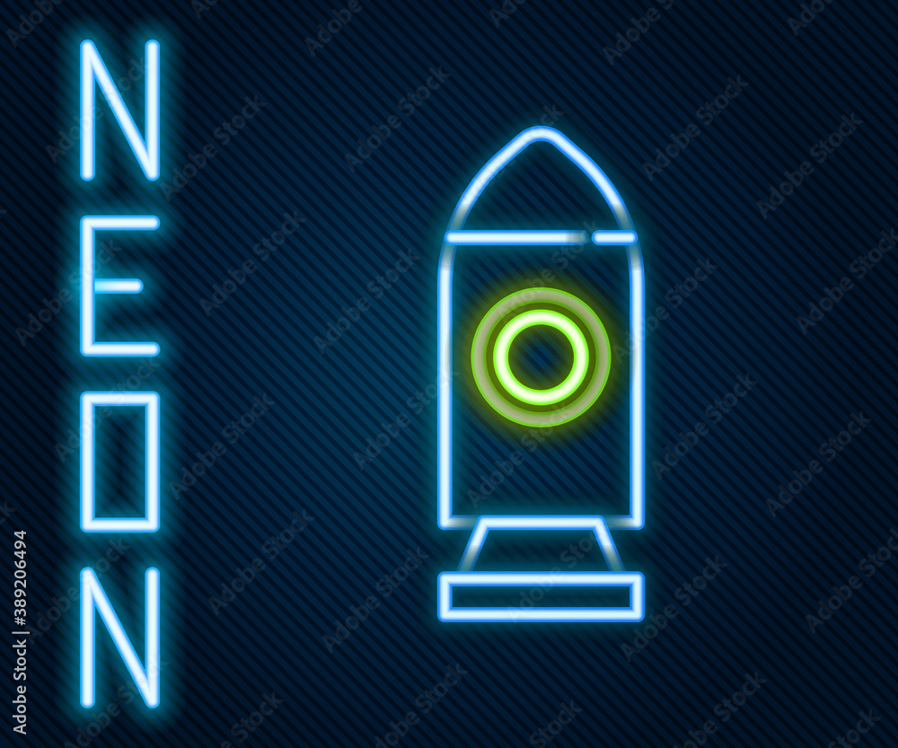 Glowing neon line Rocket ship icon isolated on black background. Space travel. Colorful outline conc