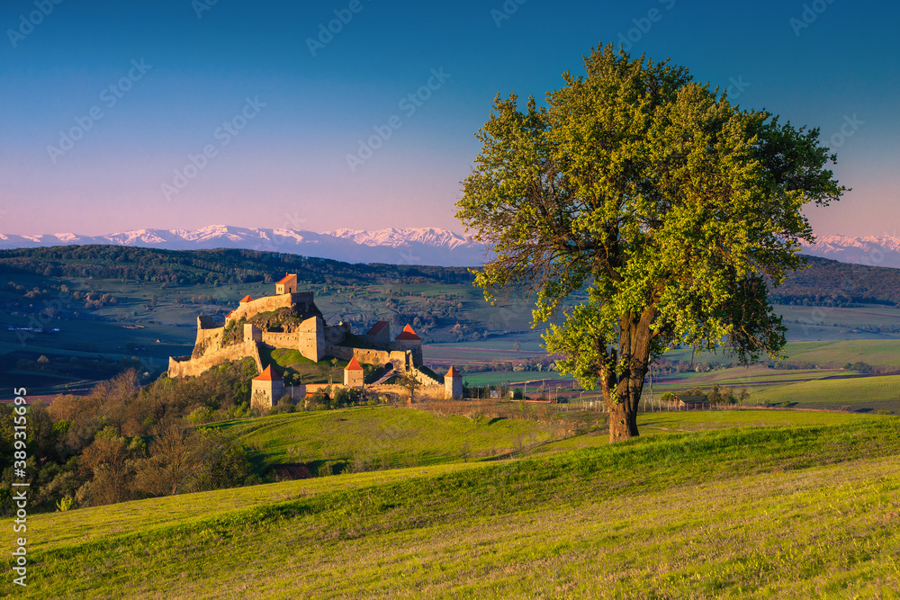 罗马尼亚卢比亚布拉索夫县山丘上的中世纪堡垒
