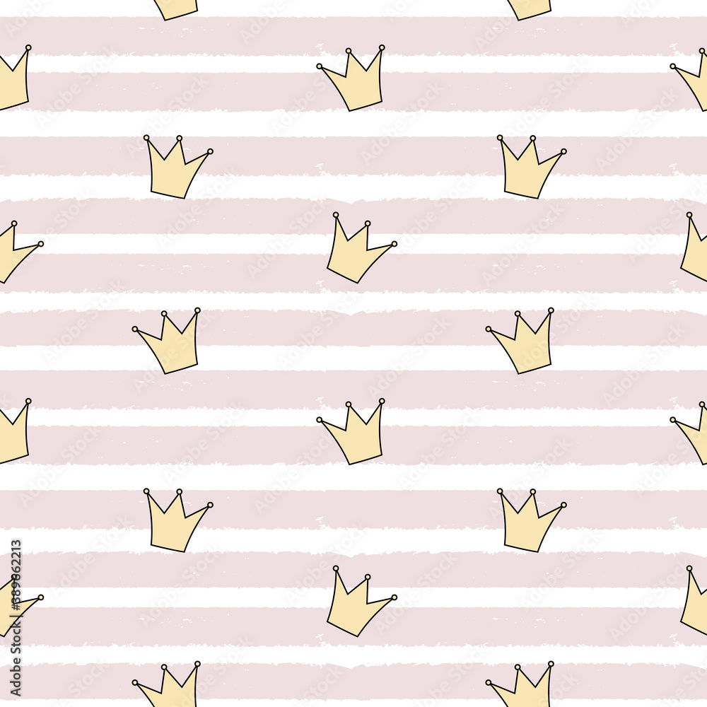 Cute Princess Crown Seamless Pattern Background Vector Illustration