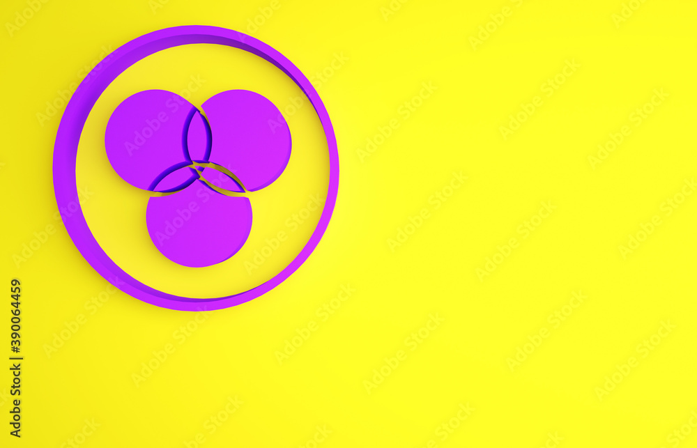 Purple RGB and CMYK color mixing icon isolated on yellow background. Minimalism concept. 3d illustra