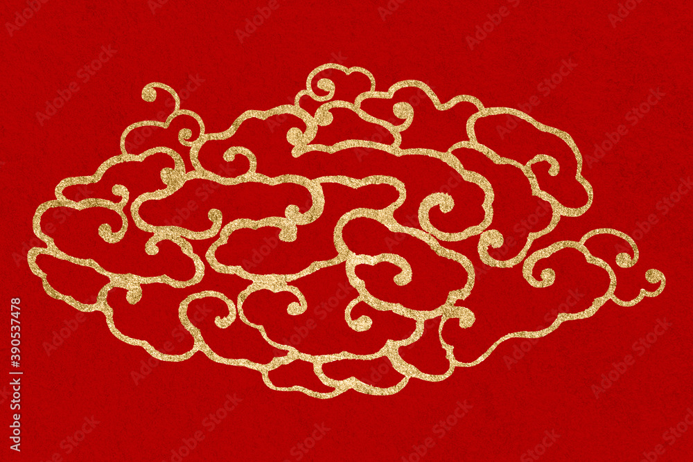 金红色中国艺术云装饰剪贴画