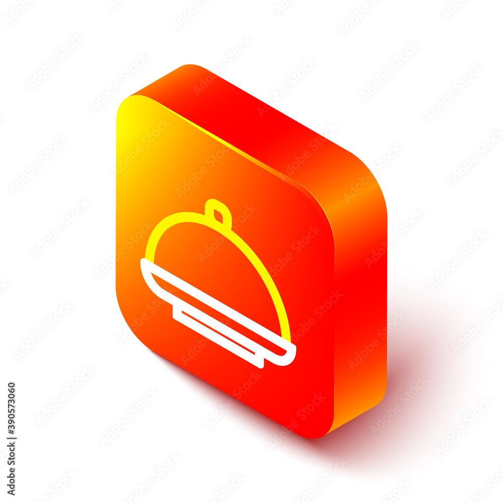 Isometric line Covered with a tray of food icon isolated on white background. Tray and lid sign. Res