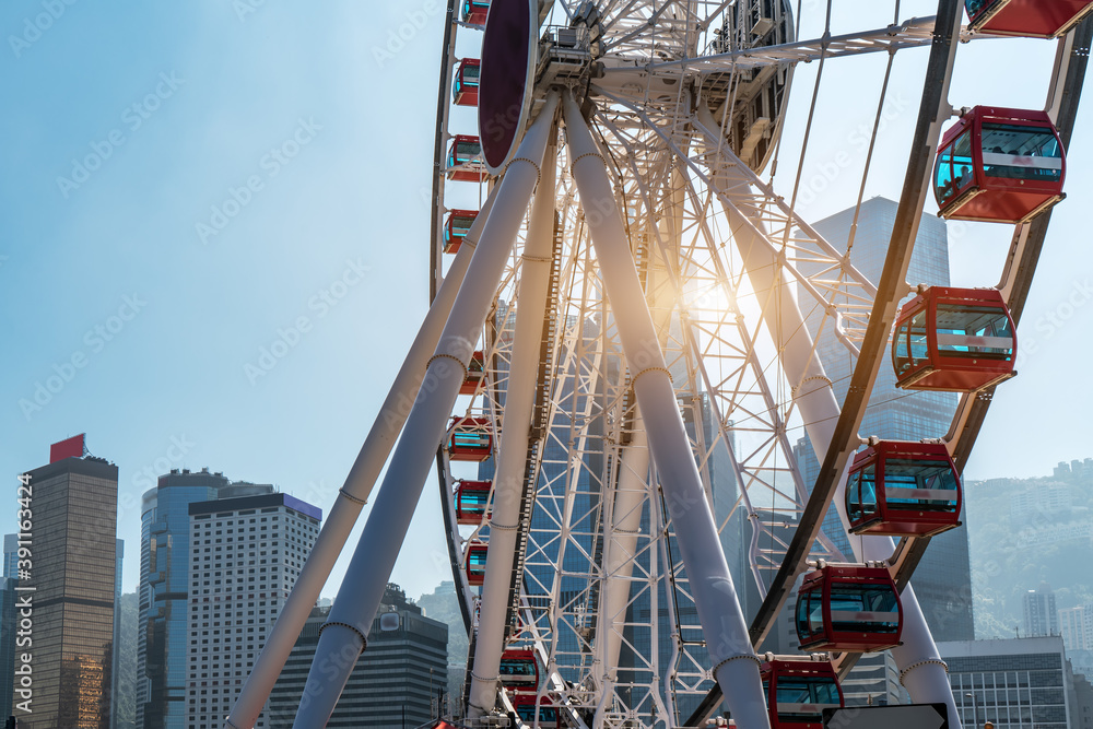 Ferris wheel Hong Kong city architectural background