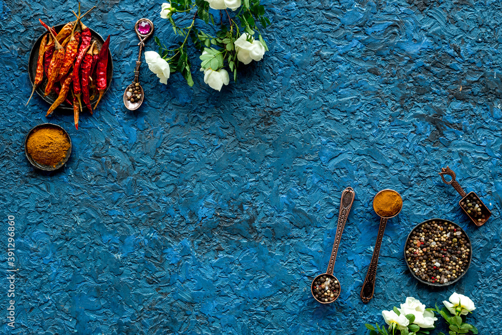 印度辣香料和香草的平面布局，俯视图