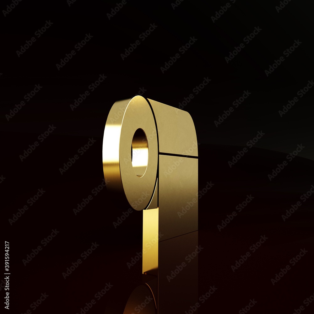 Gold Toilet paper roll icon isolated on brown background. Minimalism concept. 3d illustration 3D ren