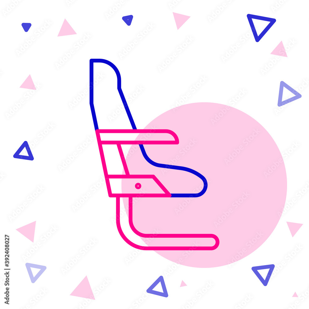 直线飞机座椅图标隔离在白色背景上。彩色轮廓概念。矢量插图。
