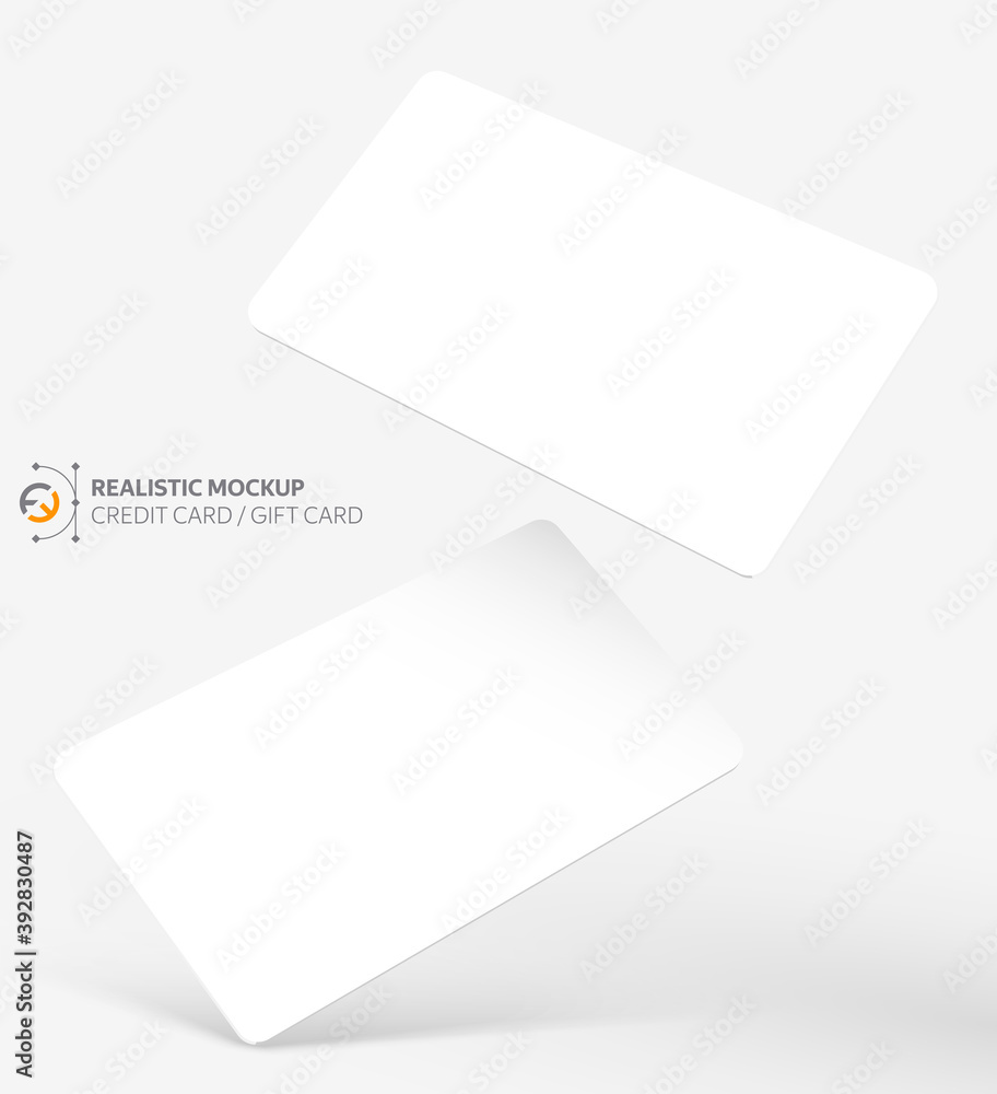 模拟真实的信用卡/参观卡/礼品卡，带有阴影，适合您的设计，隔离在浅色背景上