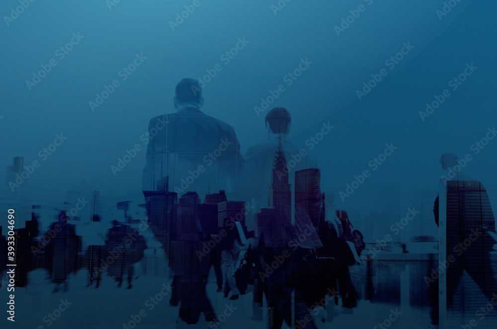 Business people in blue background