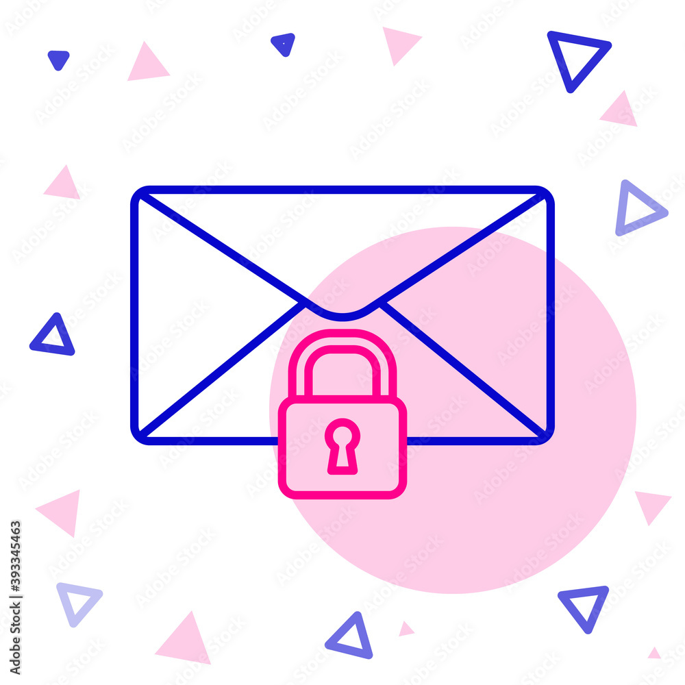 白色背景上隔离的Line Mail邮件锁定密码图标。带挂锁的信封。私人，s