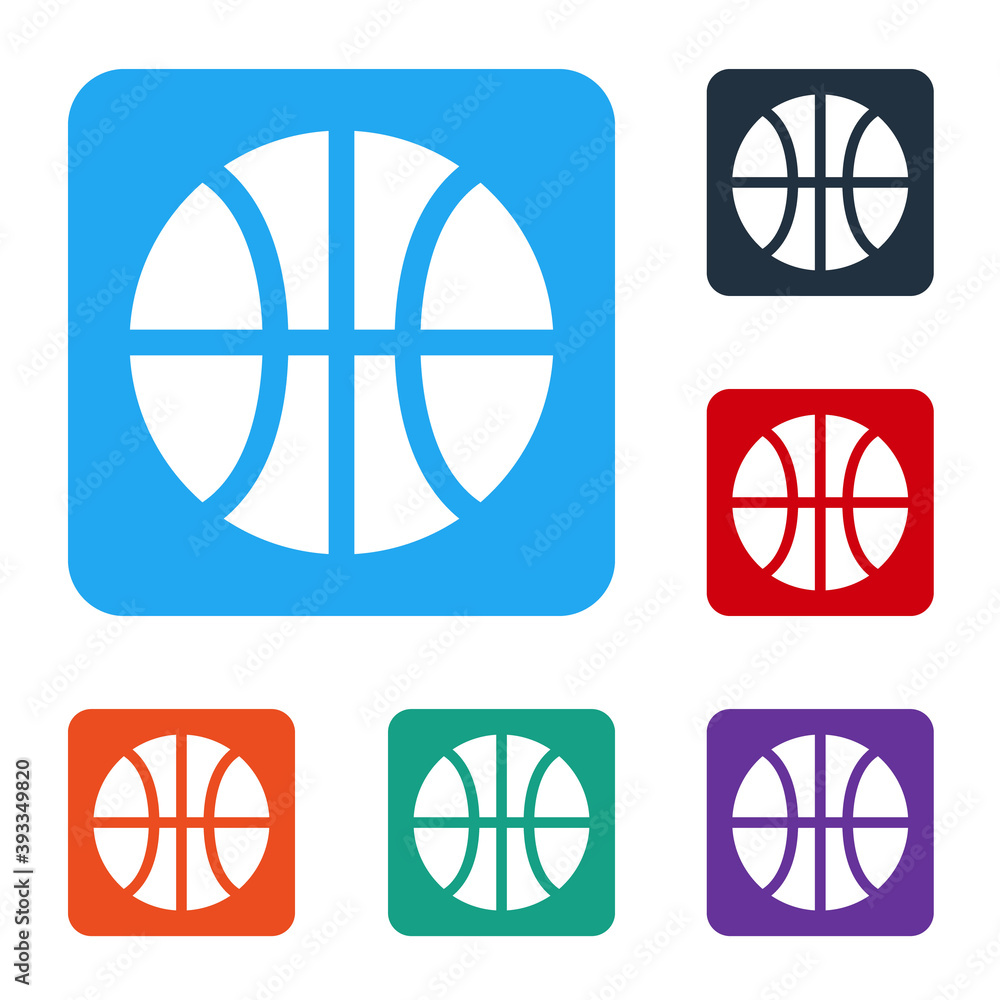 白色篮球图标隔离在白色背景上。运动符号。将图标设置为方形，但