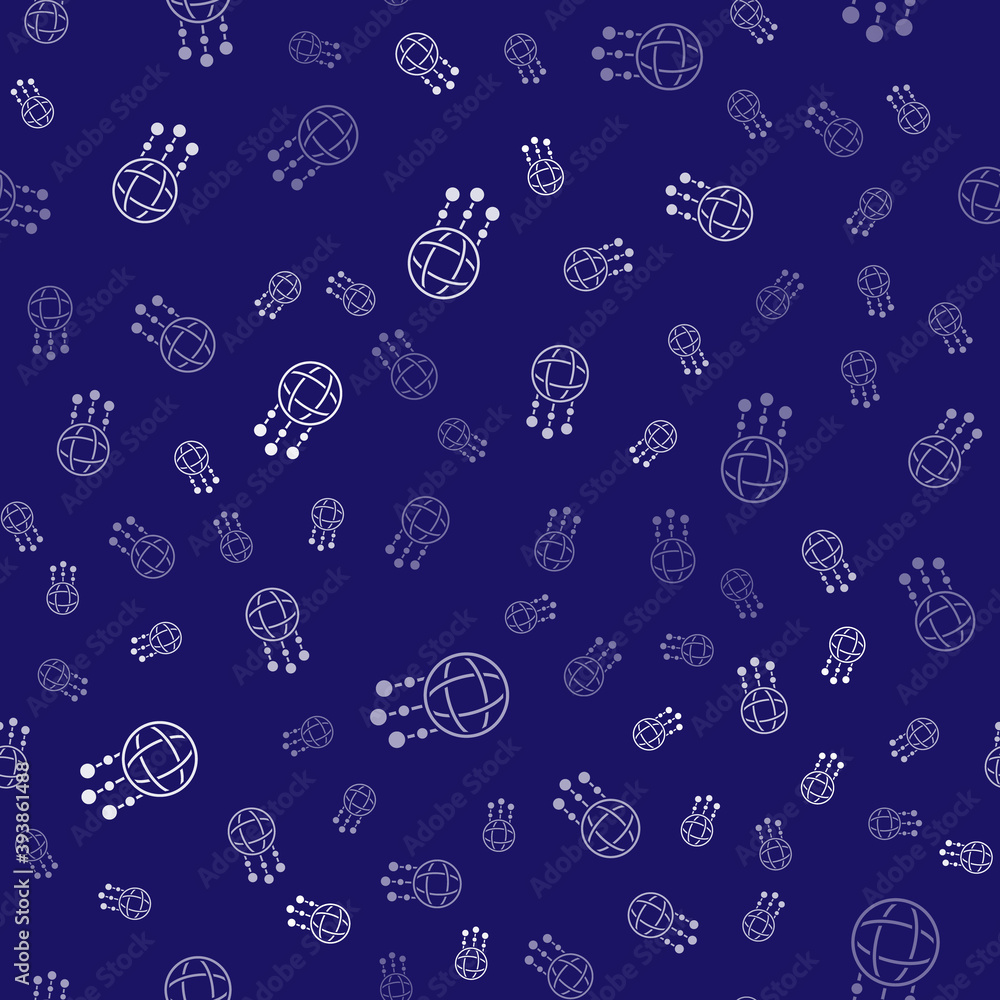White Dream catcher with feathers icon isolated seamless pattern on blue background. Vector.