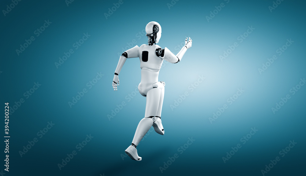 奔跑机器人人形机器人在未来创新发展理念中展现出快速运动和活力