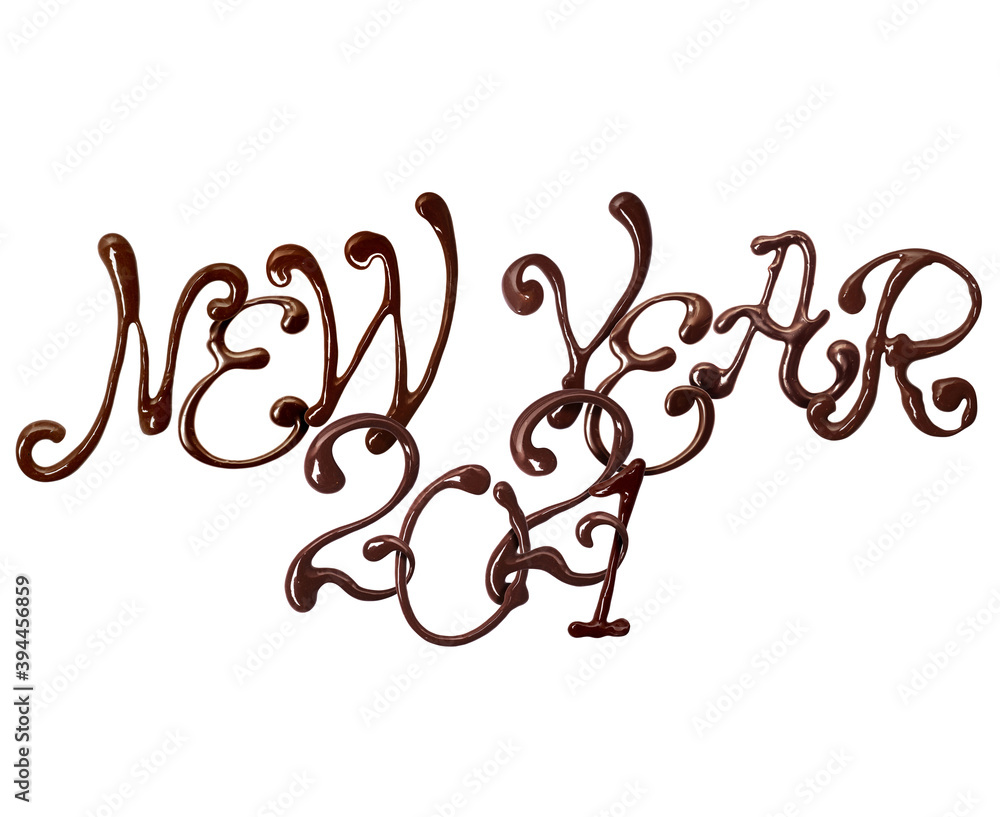 巧克力雕刻新年2021优雅字体日期，白坝隔离