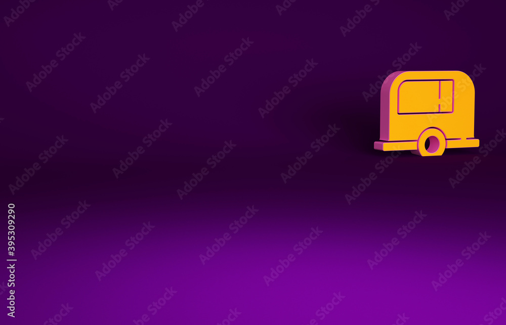 Orange Rv Camping trailer icon isolated on purple background. Travel mobile home, caravan, home camp