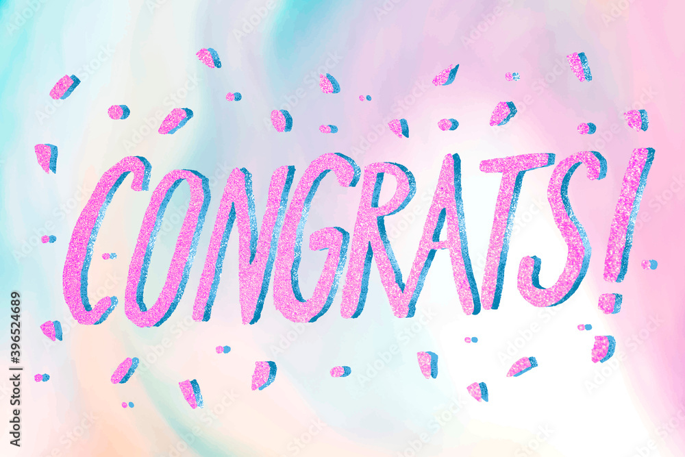 Congrats! sparkling pink typography word