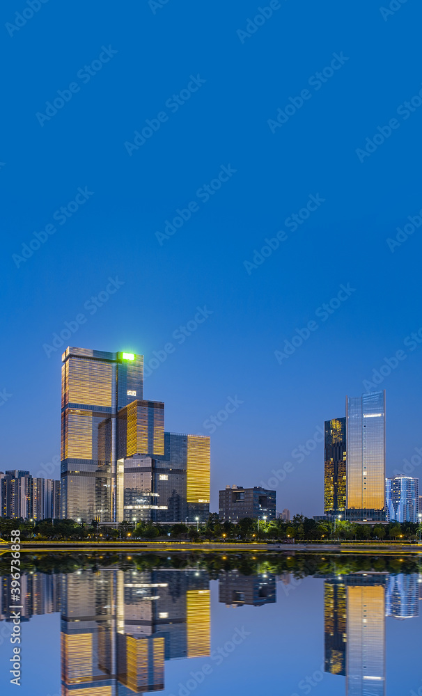 中国广州南沙保税区CBD建筑夜景