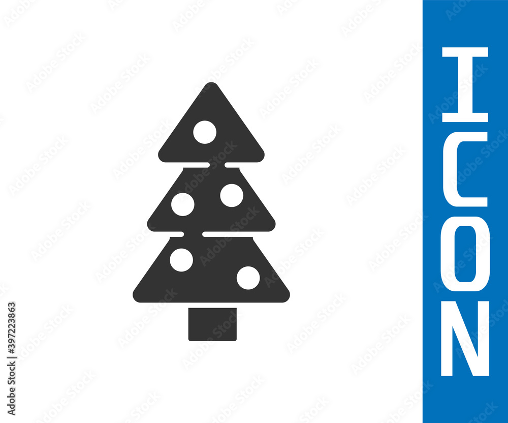 灰色圣诞树，白色背景上有独立的装饰图标。圣诞快乐，Ne快乐