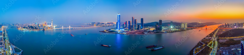 中国珠海城市建筑景观航拍夜景