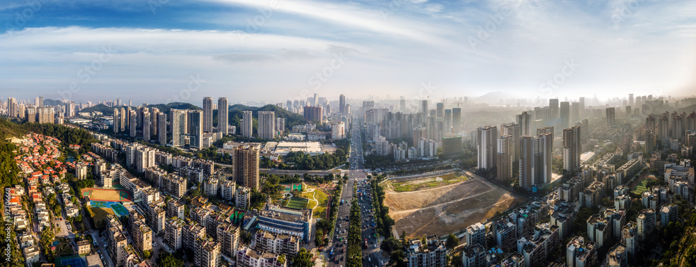 航拍中国珠海城市建筑景观天际线