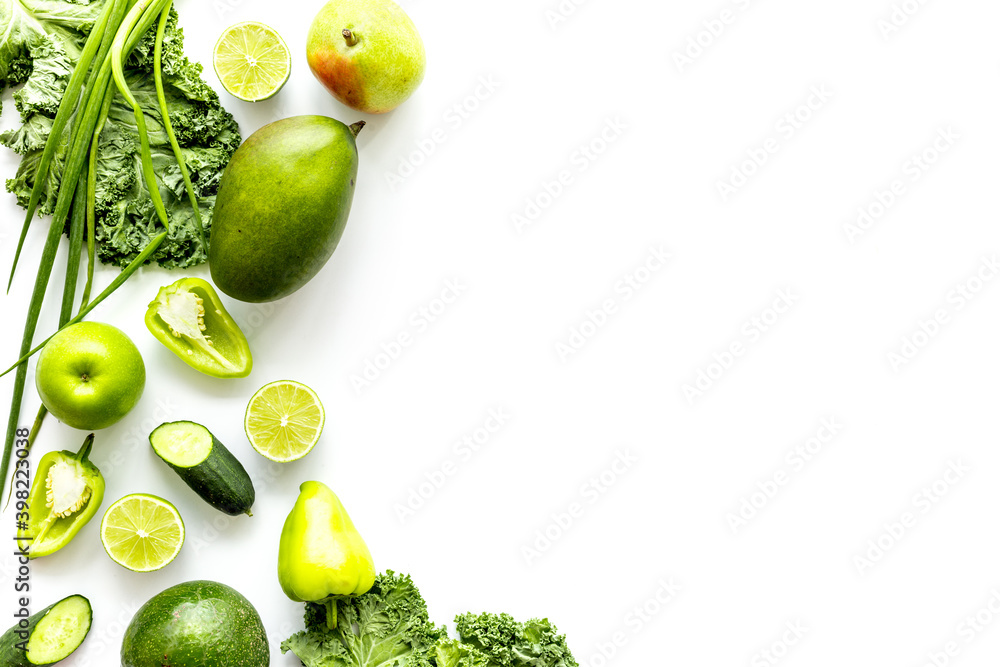多种绿色水果和蔬菜用于蛋白质素食主义者餐